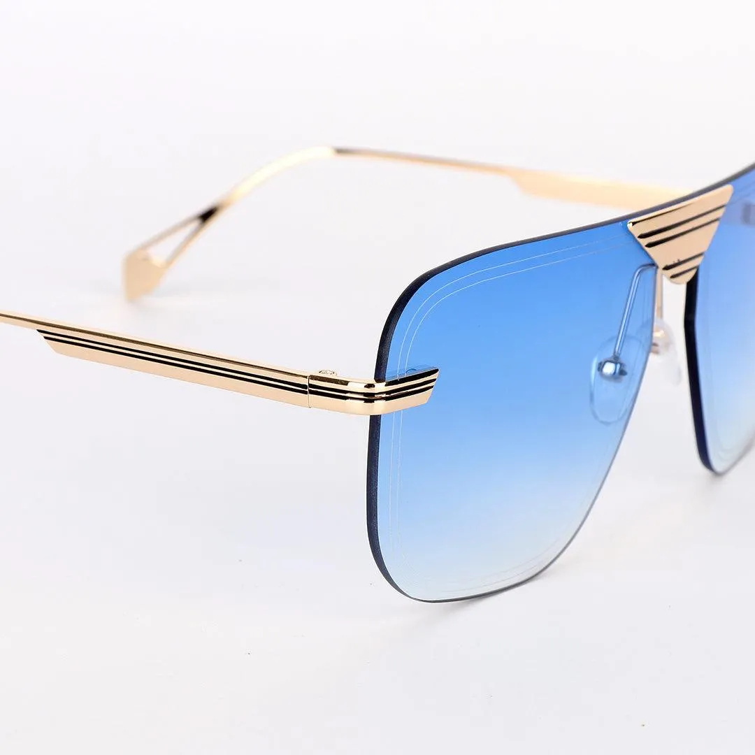 GC Rimless frame Acetate And Gold Meta Hand Blue Lens Sunglasses