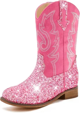 Girls Cowgirl Boots Unisex-Child Mid Calf Glitter Toddler Cowboy Boot Little Big Kids Western Riding Shoes