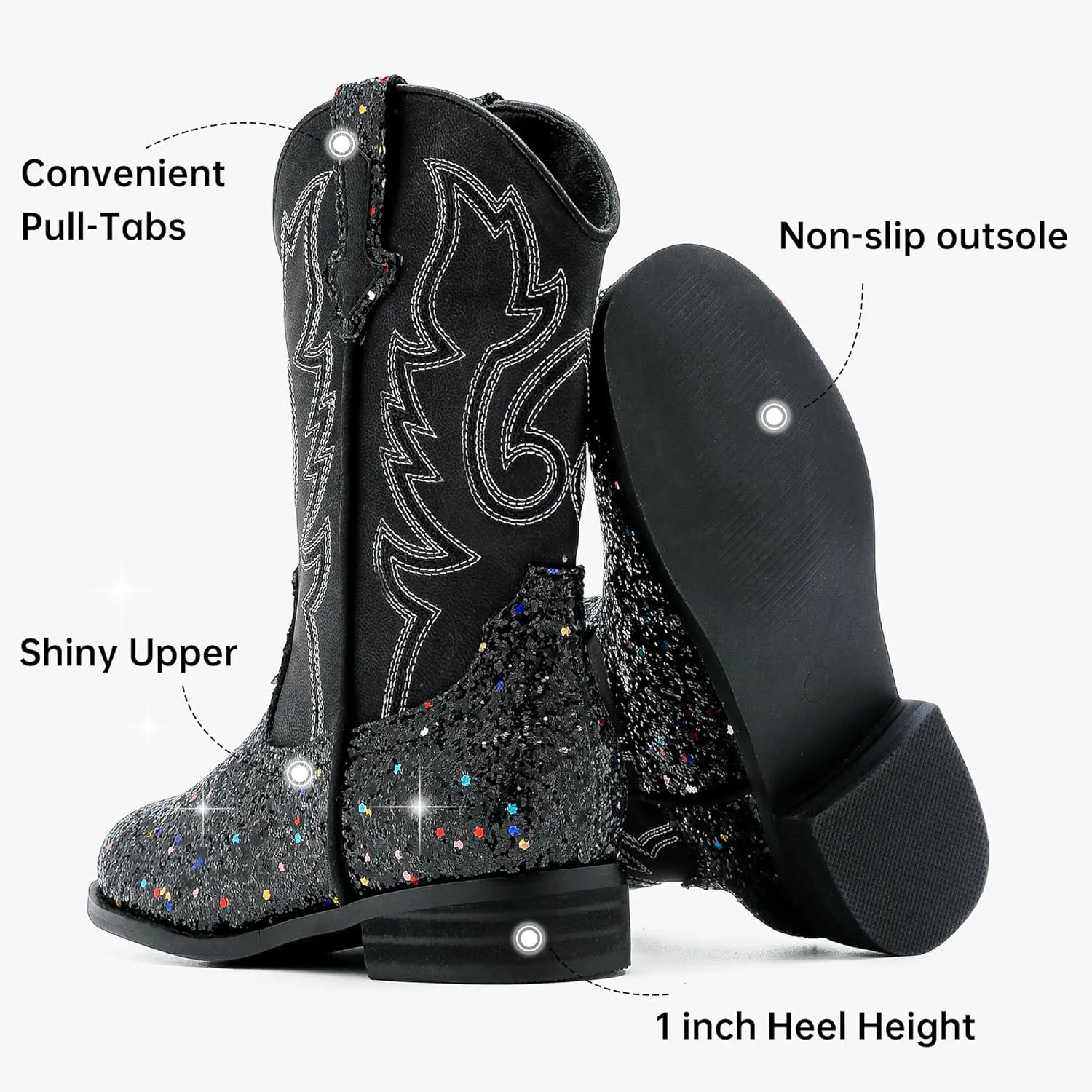 Girls Cowgirl Boots Unisex-Child Mid Calf Glitter Toddler Cowboy Boot Little Big Kids Western Riding Shoes