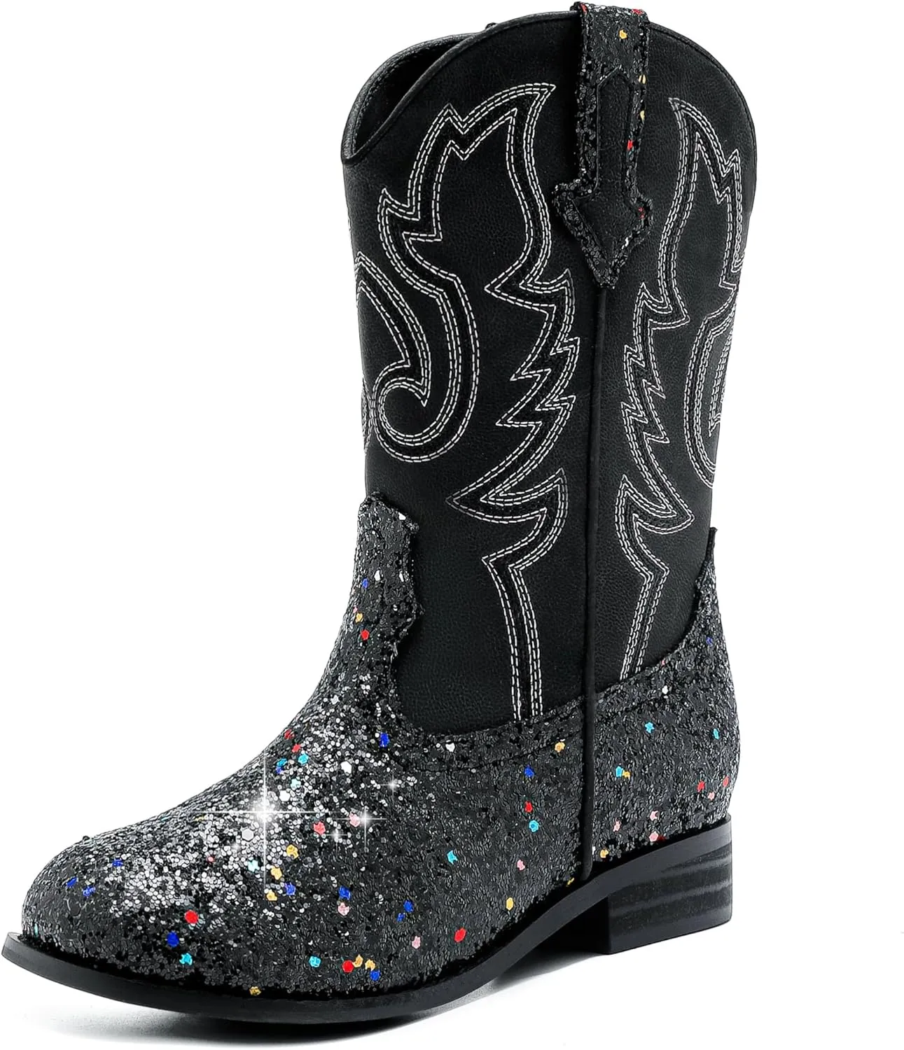 Girls Cowgirl Boots Unisex-Child Mid Calf Glitter Toddler Cowboy Boot Little Big Kids Western Riding Shoes
