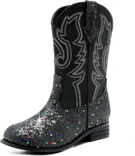 Girls Cowgirl Boots Unisex-Child Mid Calf Glitter Toddler Cowboy Boot Little Big Kids Western Riding Shoes