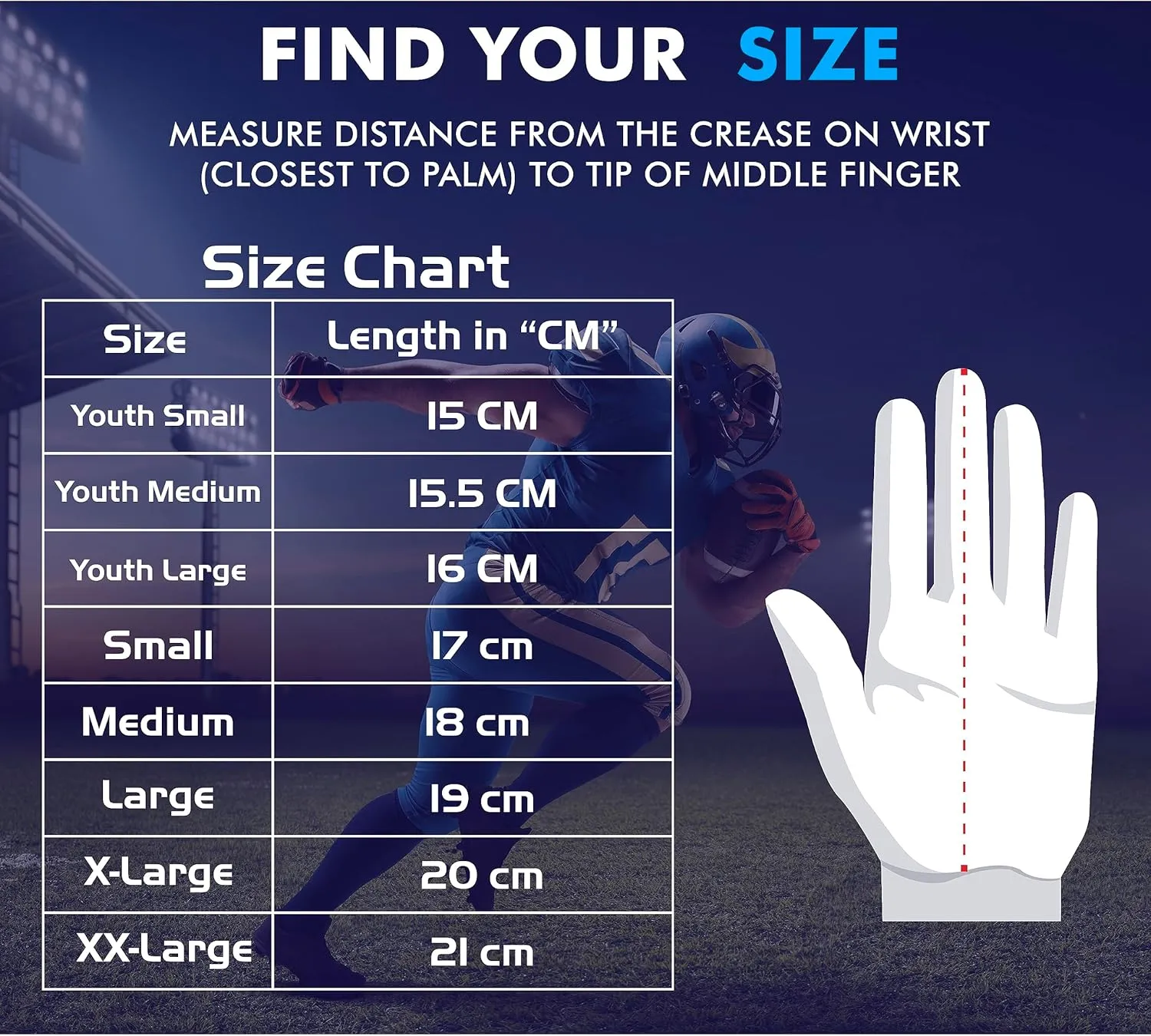 Glorious Traders Youth Football Gloves American Wide Receiver Football Gloves for Adult Men Women & Boys with Super Sticky Silicone Grip Palms Ultimate Performance Booster