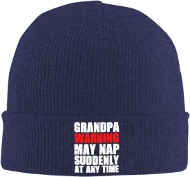 Grandpa Warning May Nap Suddenly at Any Time Beanies for Men & Women - Knit Beanie Soft Skull Caps,Daily Winter Hat