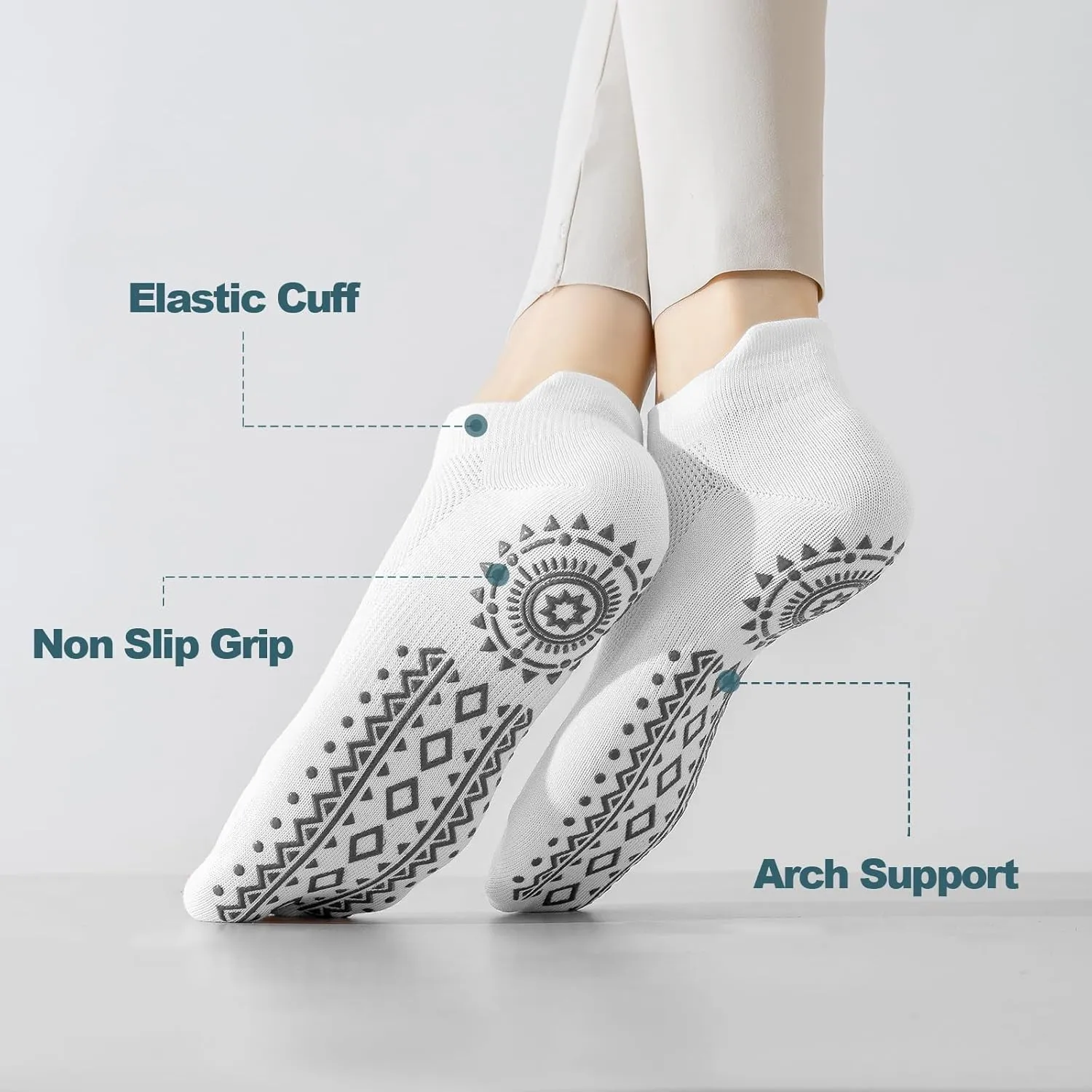 Grip Pilates Socks for Women, 4 Pairs Non Slip Yoga Athletic Ballet Barre Dance Workout Ankle Socks