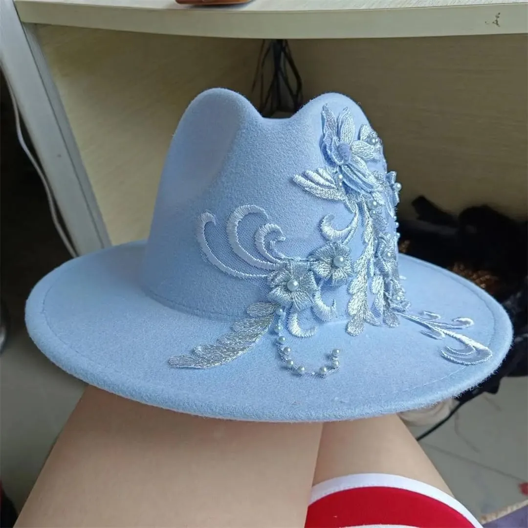 JNKIHAPOT Women's Embroidered Jazz Hat Wedding Hat Fedora Hat Wedding Hat Men's Fedora Hat Sombrero