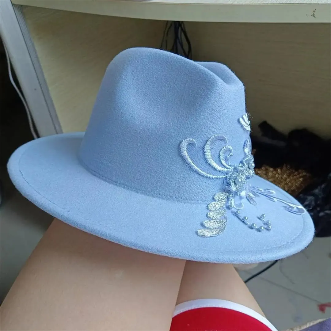 JNKIHAPOT Women's Embroidered Jazz Hat Wedding Hat Fedora Hat Wedding Hat Men's Fedora Hat Sombrero