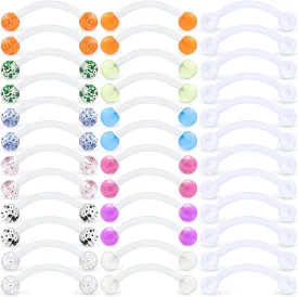 Kridzisw 16G Clear Plastic Curved Barbells Eyebrow Ring Snake Eyes Tongue Rings Acrylic Bioflex Cartilage Helix Tragus Earrings Nipple Belly Lip Ring Piercing Retainer Length 6mm 8mm 10mm 12mm 36pcs