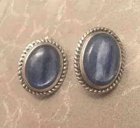 Large Blue Earrings - Natural Kyanite Earrings - Vintage Heavy Earrings