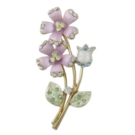 Lavender Crystal Daisies and Tulip Flower Brooch Pin - PRL515