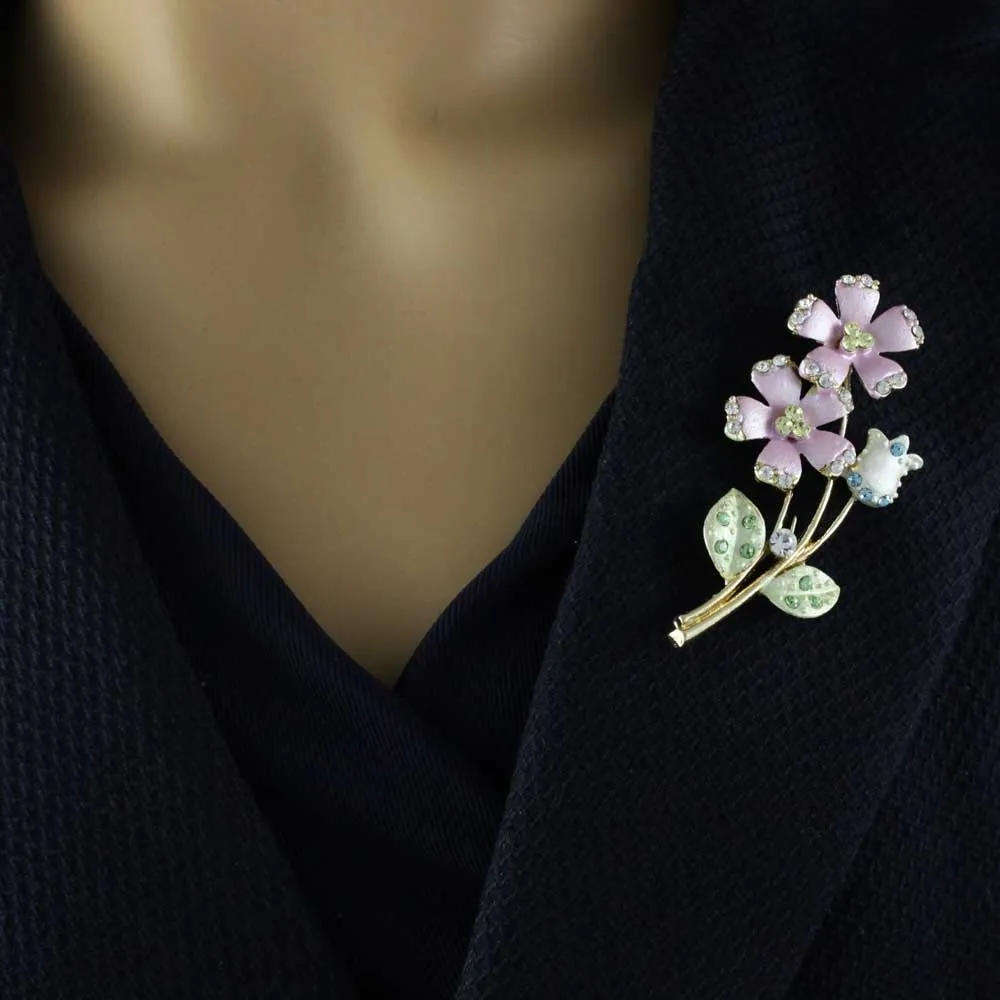 Lavender Crystal Daisies and Tulip Flower Brooch Pin - PRL515