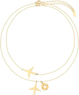 MQV 2pcs Dainty Sideway Airplane Compass Friendships Necklace Gold Plane Graduation Necklace Travel Necklace Travel Lover Gift Airplane Charm Silver Airplane Necklace Plane Pendant