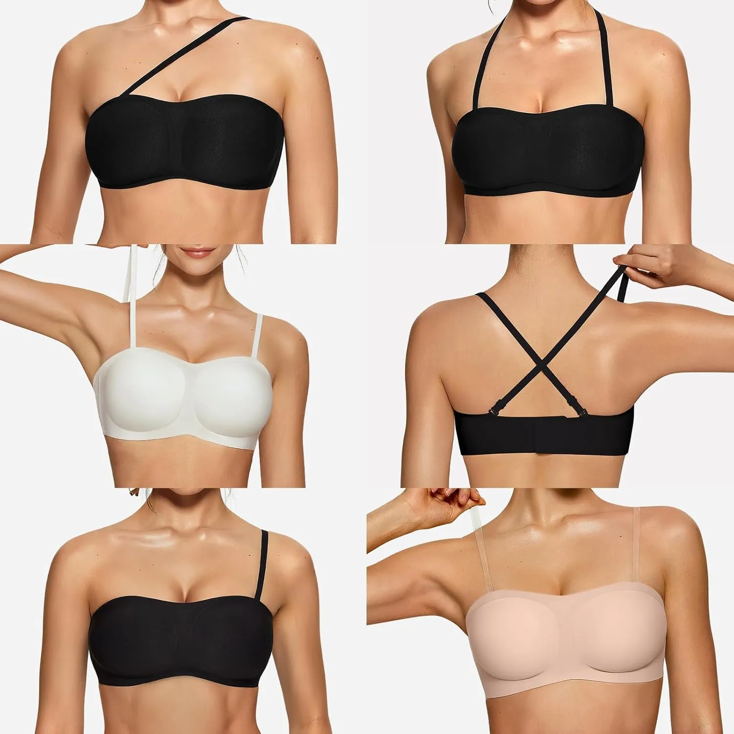 OEAK Womens Strapless Bras Push Up Bandeau Bra Non Slip Wireless Supportive Padded Bras Seamless Comfortable Tube Bra