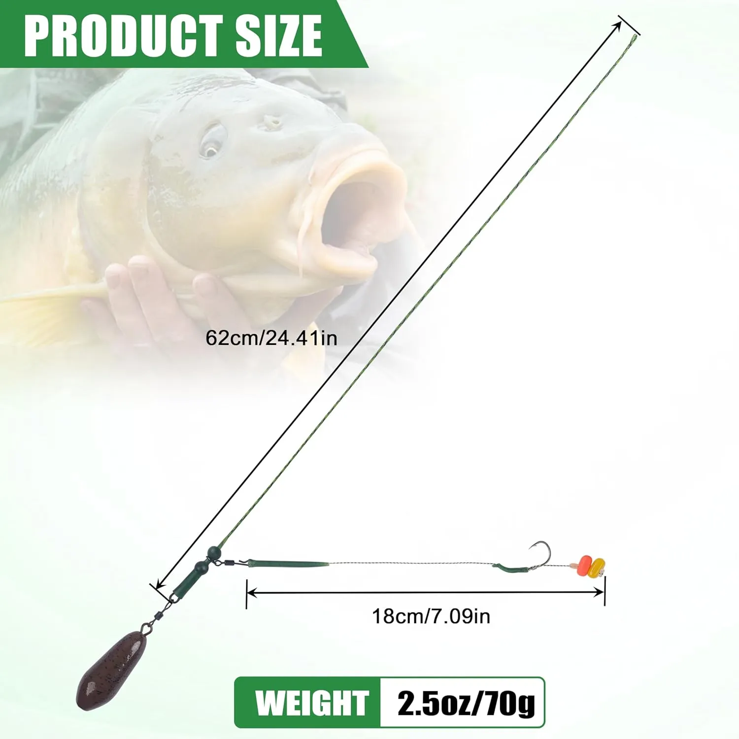 OROOTL Carp Fishing Rigs Kit, Carp Hair Rigs with Coated Sinker Weight Quick Change Rolling Swivel Hooks Corn Bait Sleeves Boilie Leader Fishing Equipment Accessories Set