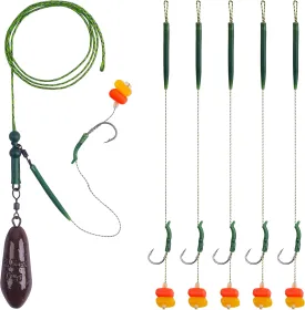 OROOTL Carp Fishing Rigs Kit, Carp Hair Rigs with Coated Sinker Weight Quick Change Rolling Swivel Hooks Corn Bait Sleeves Boilie Leader Fishing Equipment Accessories Set
