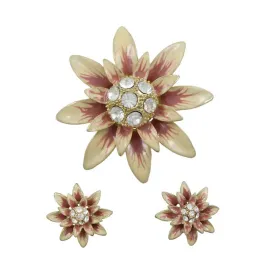 Peaches and Cream Flower Brooch Pin and Earring Set - PRL910BS