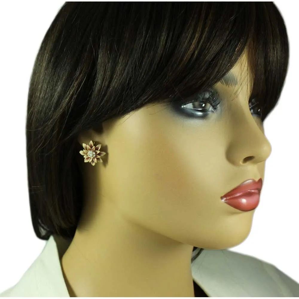 Peaches and Cream Flower Brooch Pin and Earring Set - PRL910BS