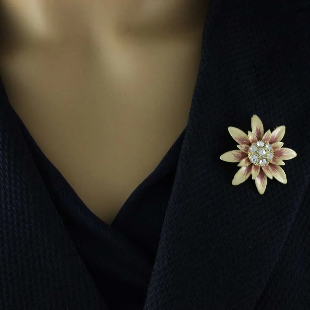 Peaches and Cream Flower Brooch Pin and Earring Set - PRL910BS