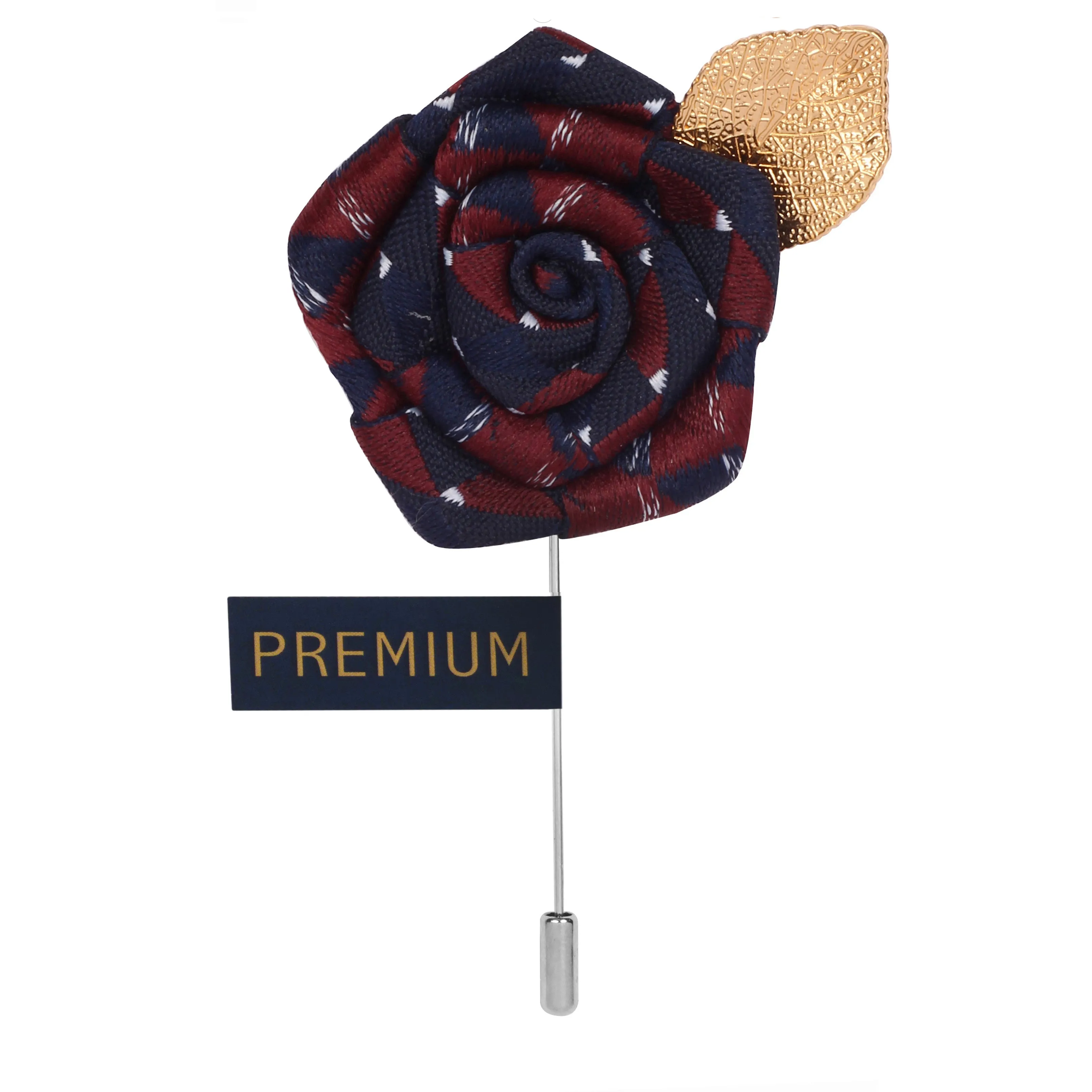 Peluche Floral Pentagon Maroon, Blue, White, Golden Brooch Lapel Pin
