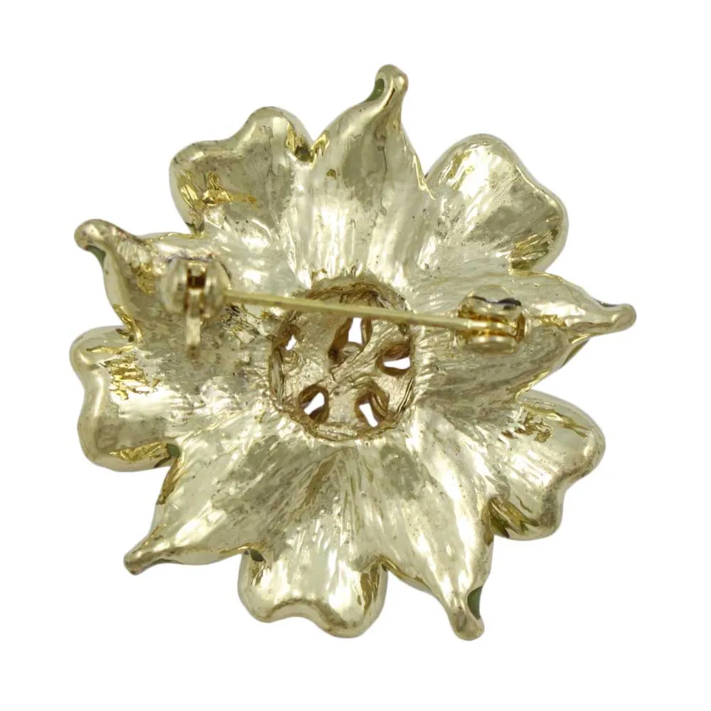 Pink and Green Enamel Flower with Crystals Brooch Pin - PRL908A