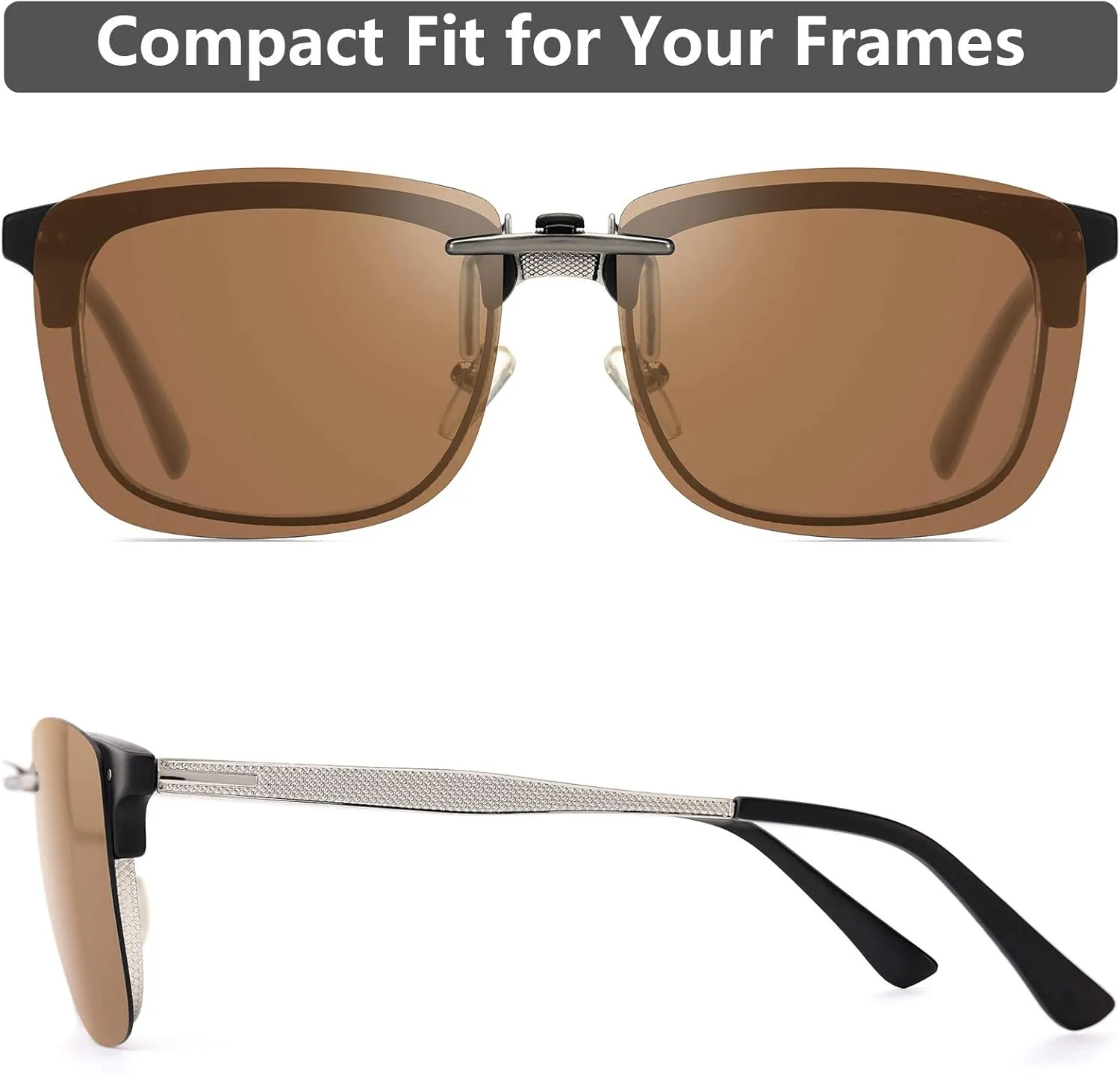 Polarized Clip On Sunglasses Over Prescription Glasses Men Women Compact Fit Non-Flip Up