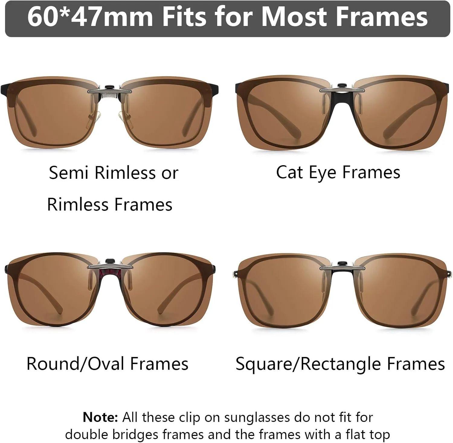 Polarized Clip On Sunglasses Over Prescription Glasses Men Women Compact Fit Non-Flip Up
