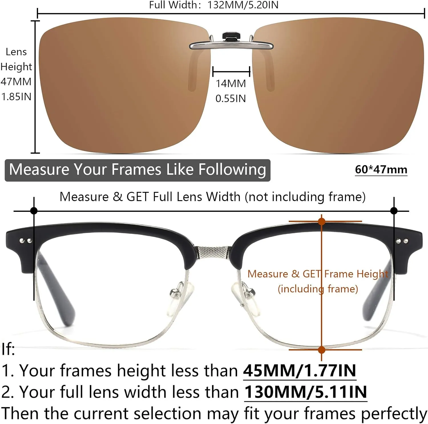 Polarized Clip On Sunglasses Over Prescription Glasses Men Women Compact Fit Non-Flip Up