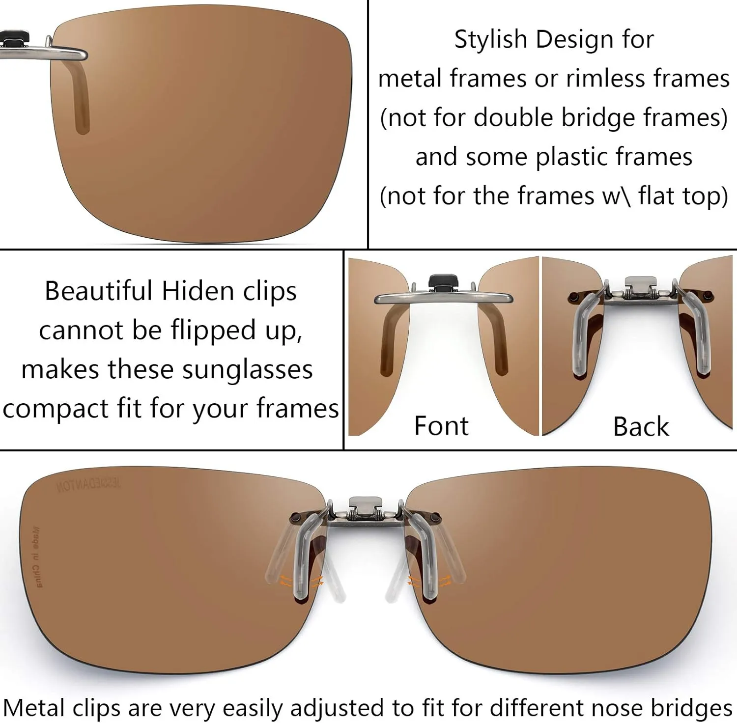 Polarized Clip On Sunglasses Over Prescription Glasses Men Women Compact Fit Non-Flip Up