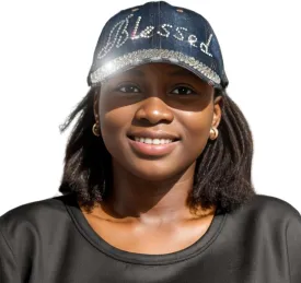 Popfizzy Bling Hat for Women, Fun Rhinestone Baseball Cap, Bedazzled Distressed Denim Hat, Handmade Gifts for Women and Girls