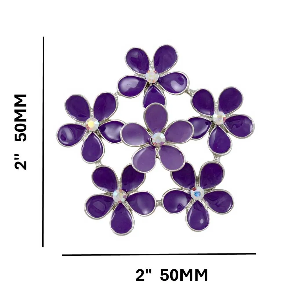 Purple Enamel and Crystal Ring of Daisies Flower Brooch Pin - PRL178
