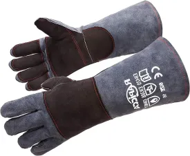 RAPICCA Fireplace Gloves Fire Heat Resistant: Dark-Grey 16IN 932 - Fireproof Leather for Fireplace Fire Pit Wood Stove Campfire Furnace BBQ Grill Stick Mig Welding Welder Gear - One Size