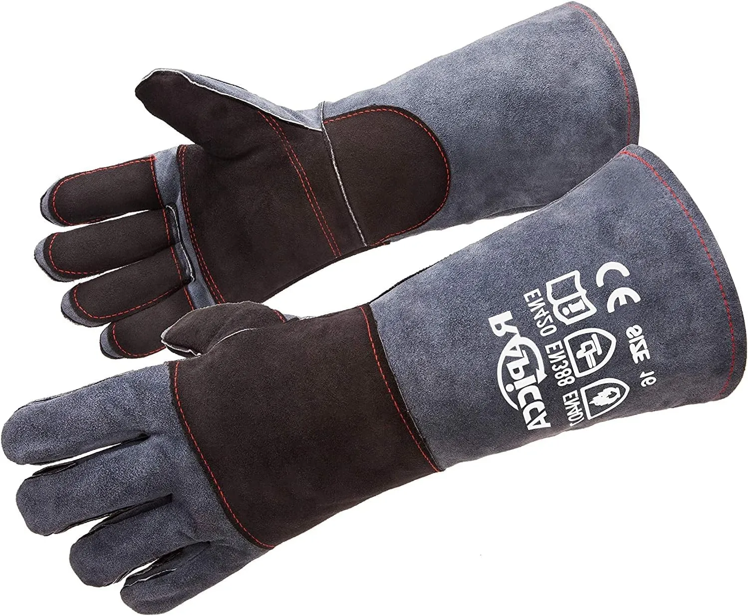 RAPICCA Fireplace Gloves Fire Heat Resistant: Dark-Grey 16IN 932 - Fireproof Leather for Fireplace Fire Pit Wood Stove Campfire Furnace BBQ Grill Stick Mig Welding Welder Gear - One Size