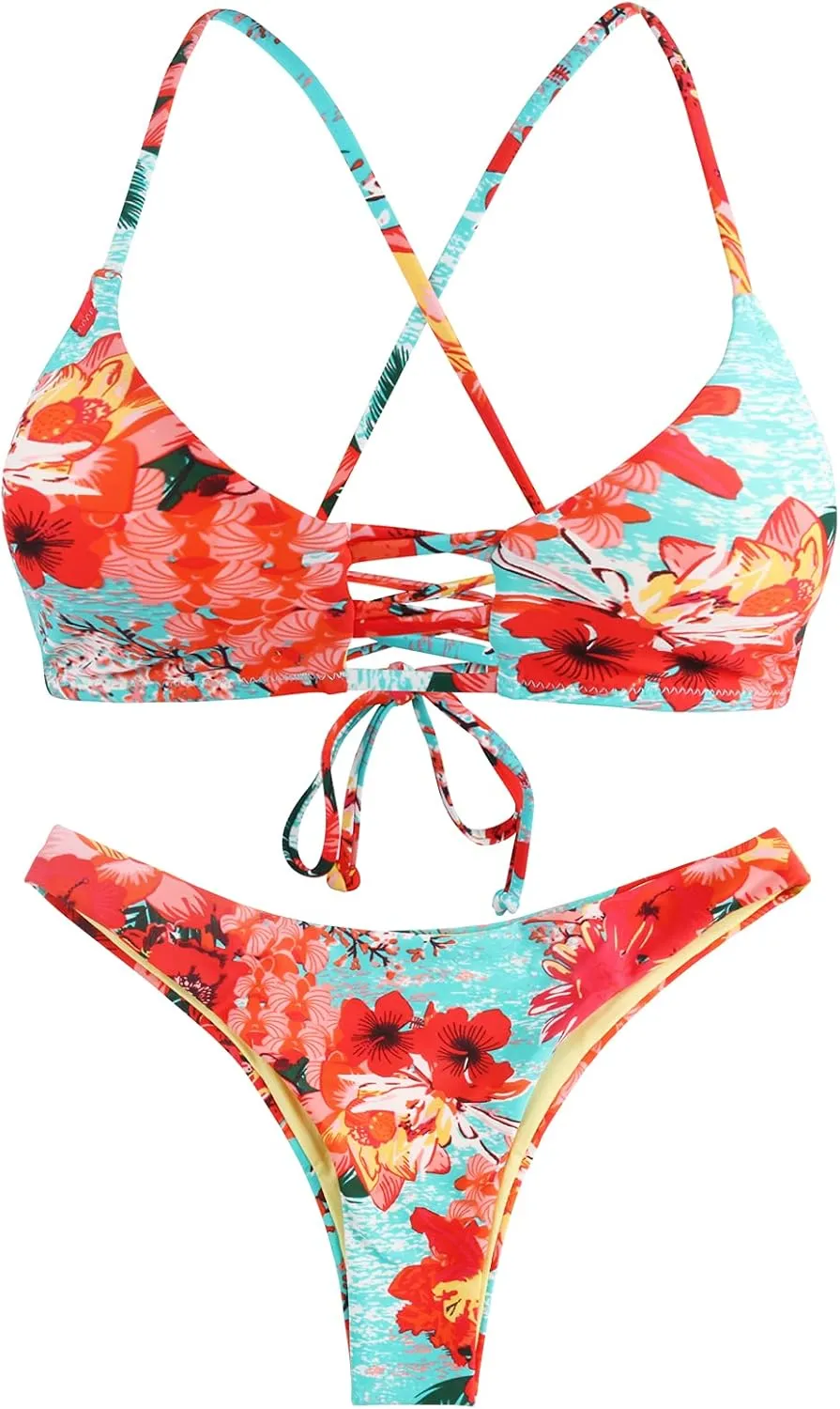 RELLECIGA Womens Bikini Lace Up Cheeky Brazilian Bikini Sets Low-Rise Swimsuits