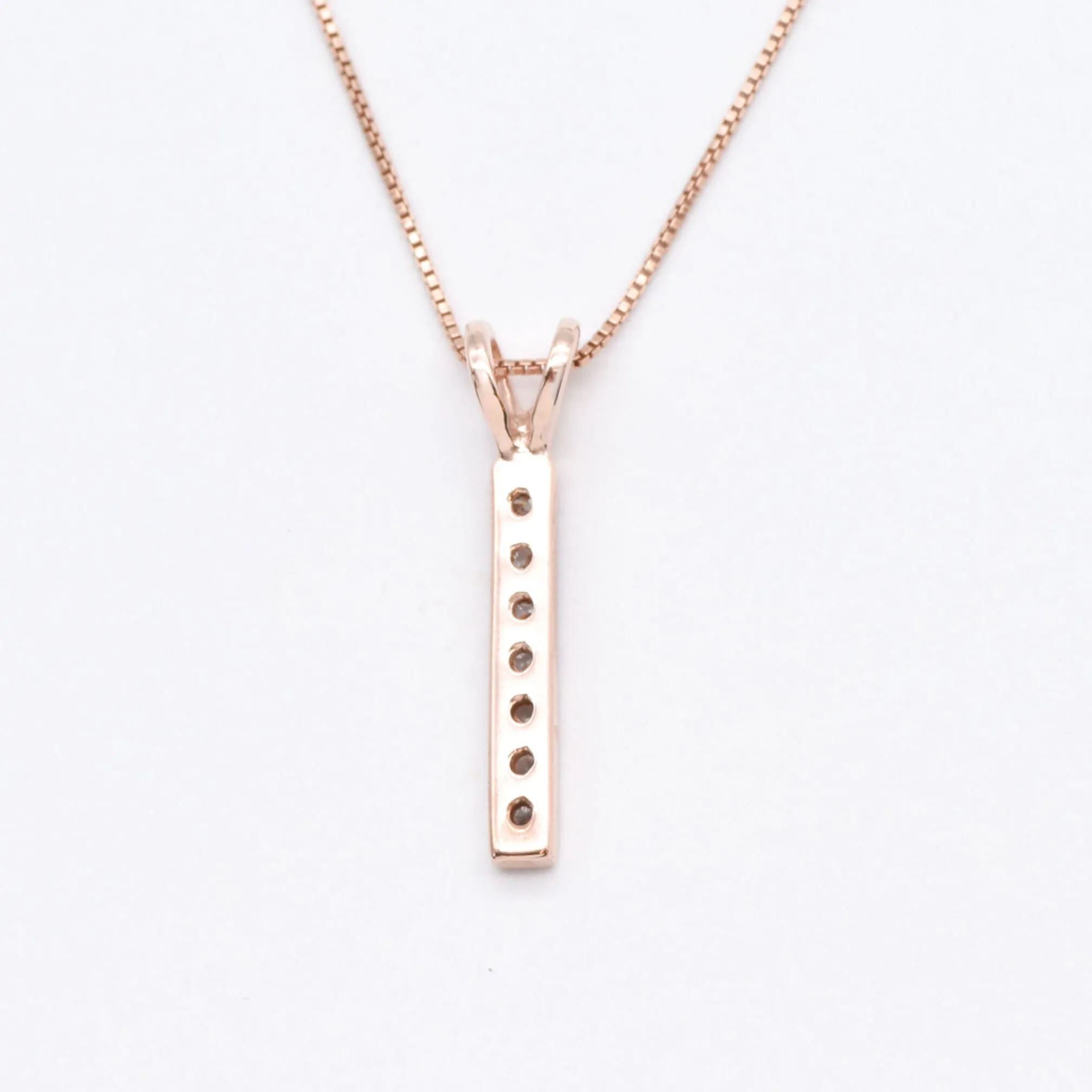 Rose Gold Diamond Pendant - Pink Bar Necklace - Sparkly Vintage Necklace
