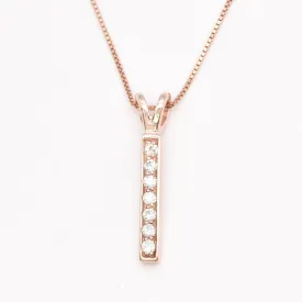 Rose Gold Diamond Pendant - Pink Bar Necklace - Sparkly Vintage Necklace