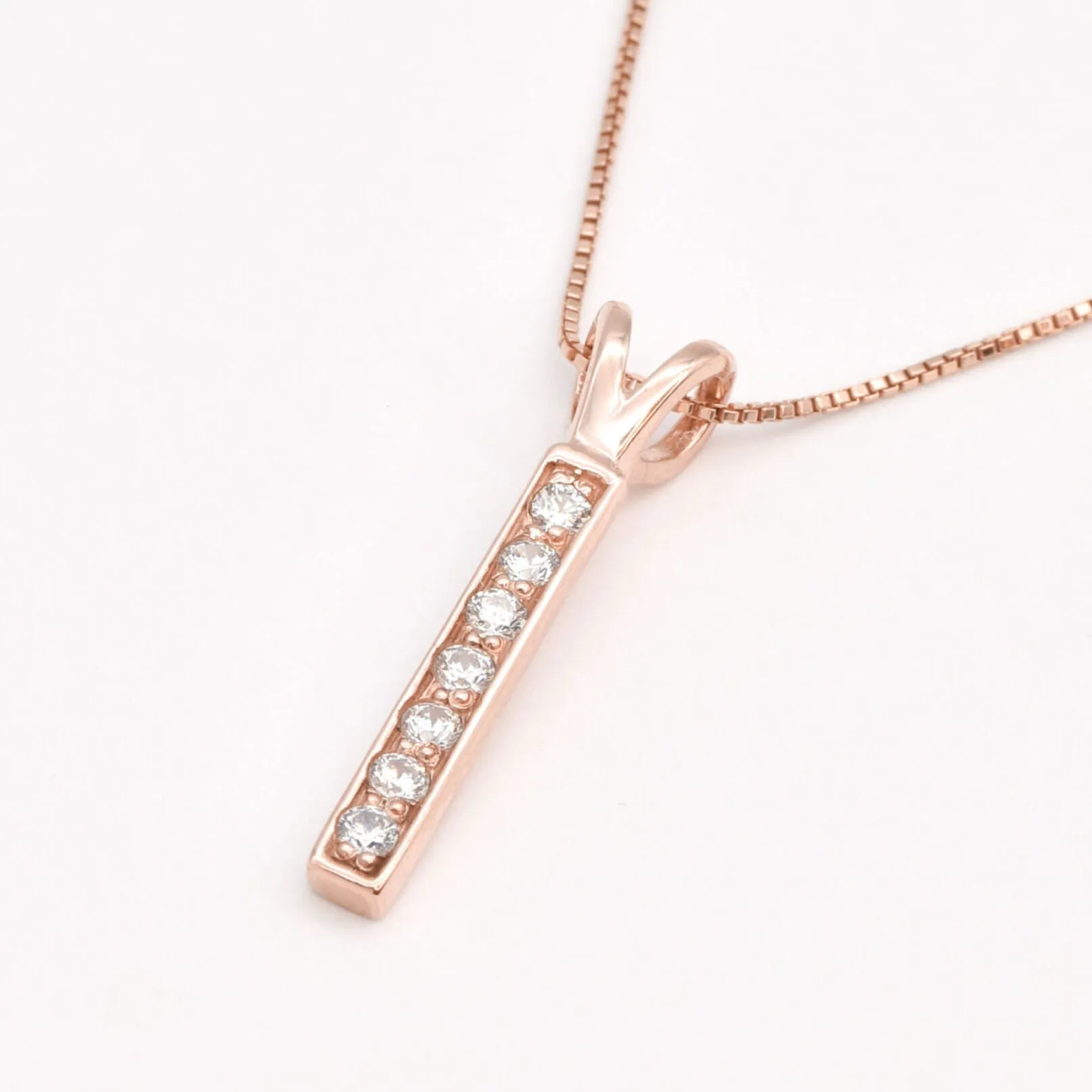 Rose Gold Diamond Pendant - Pink Bar Necklace - Sparkly Vintage Necklace