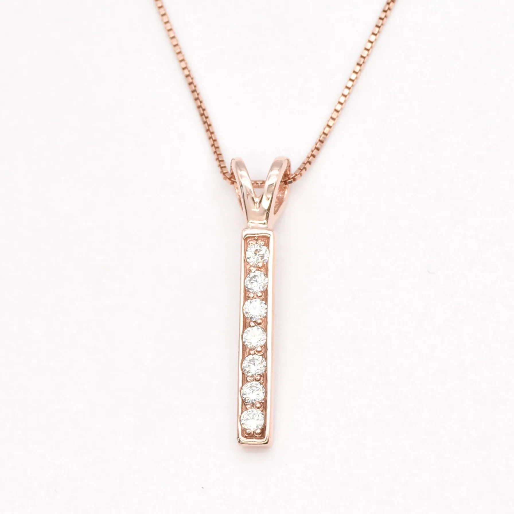 Rose Gold Diamond Pendant - Pink Bar Necklace - Sparkly Vintage Necklace