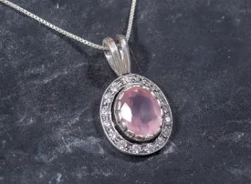 Rose Quartz Necklace - Pink Vintage Pendant - Pink Victorian Necklace