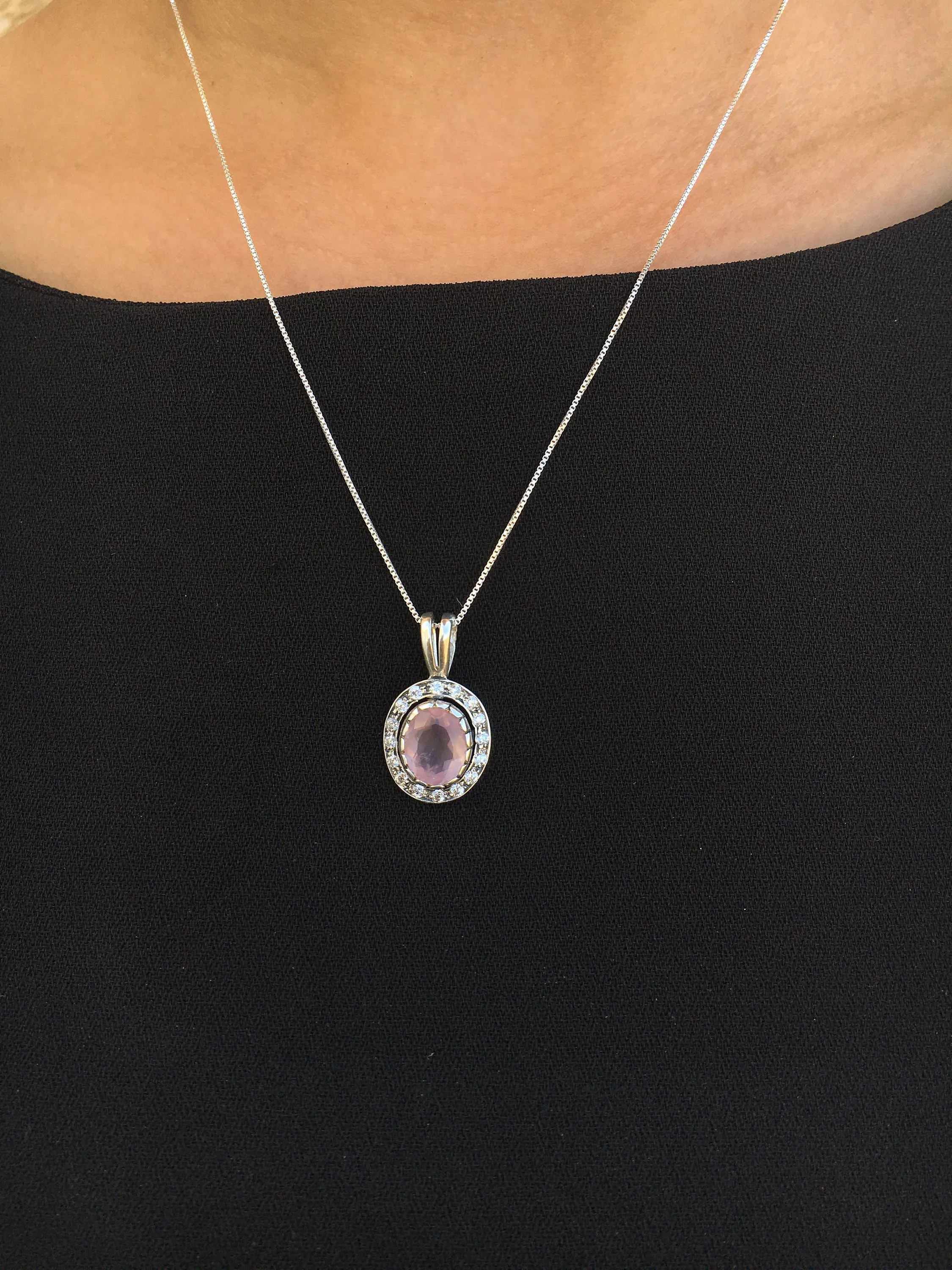 Rose Quartz Necklace - Pink Vintage Pendant - Pink Victorian Necklace
