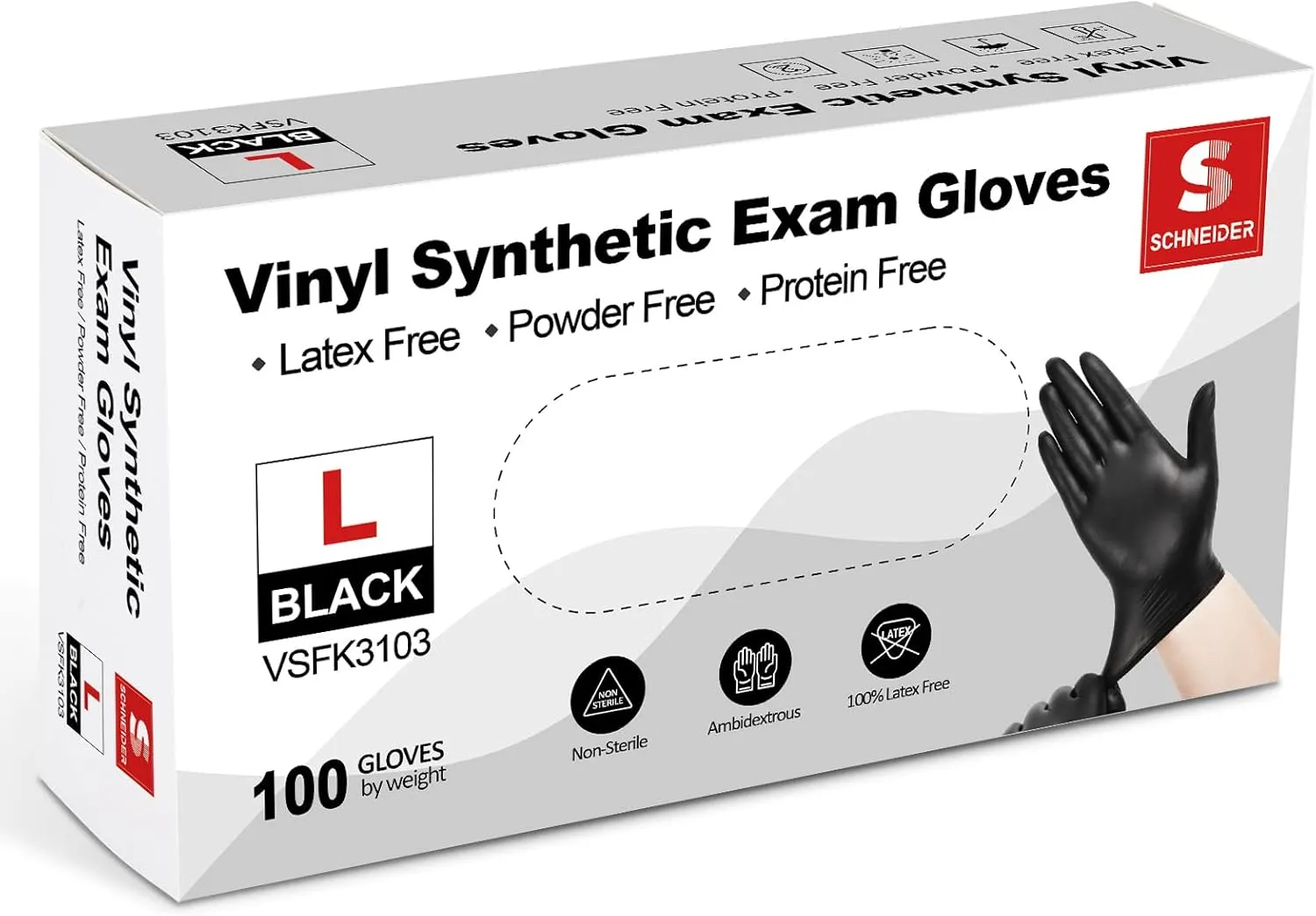 Schneider Vinyl Synthetic Exam Gloves, 4 Mil, Latex Free Disposable Gloves for Medical, Cooking, Cleaning, and Food Prep
