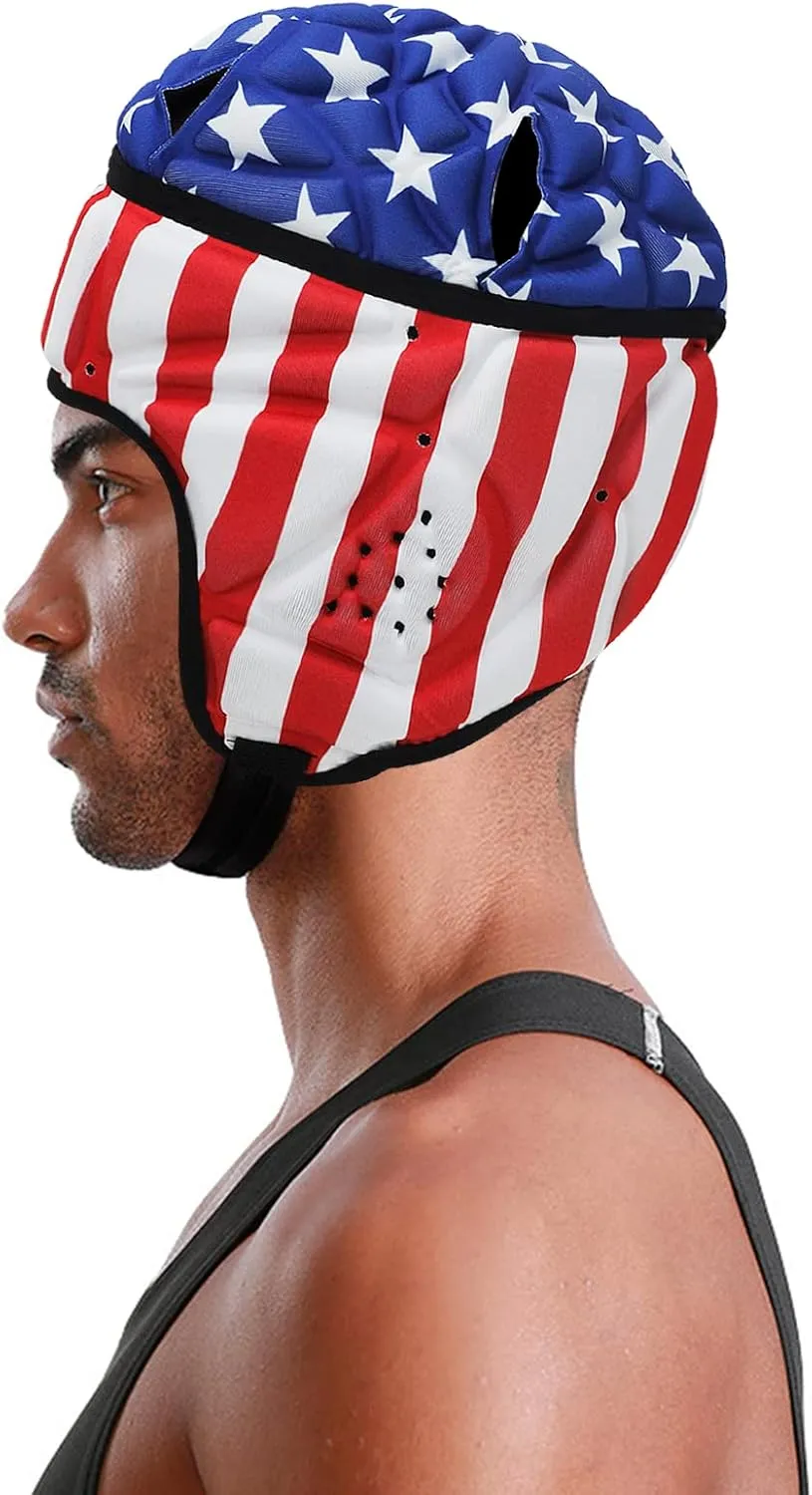 Soft Rugby Helmet 7v7 Football Helmet Adjustable Soccer Scrum Cap Head Protector Padded Support Rugby Flag Football Soft Shell Protective Cap Headgear Breathable EVA Anti-collision Cap for Youth Adult