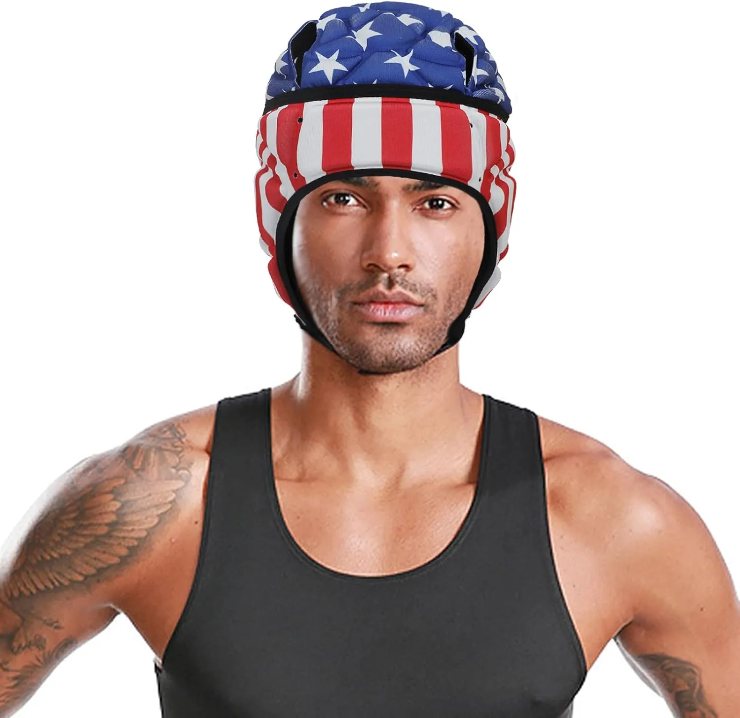 Soft Rugby Helmet 7v7 Football Helmet Adjustable Soccer Scrum Cap Head Protector Padded Support Rugby Flag Football Soft Shell Protective Cap Headgear Breathable EVA Anti-collision Cap for Youth Adult
