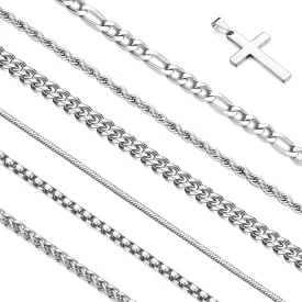 Stackable Gold/Silver Chain for Men, 6/7 Pcs Stainless Steel Cross Chain Mens Necklace Jewelry Set for Men, 5/6 Chains   1 Cross Pendant