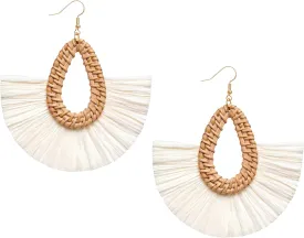 Statement Raffia Tassel Earrings Boho Summer Beach Earrings Lightweight Straw Wicker Dangle Drop Earrings Trendy Rattan Fringe Jewelry for Women