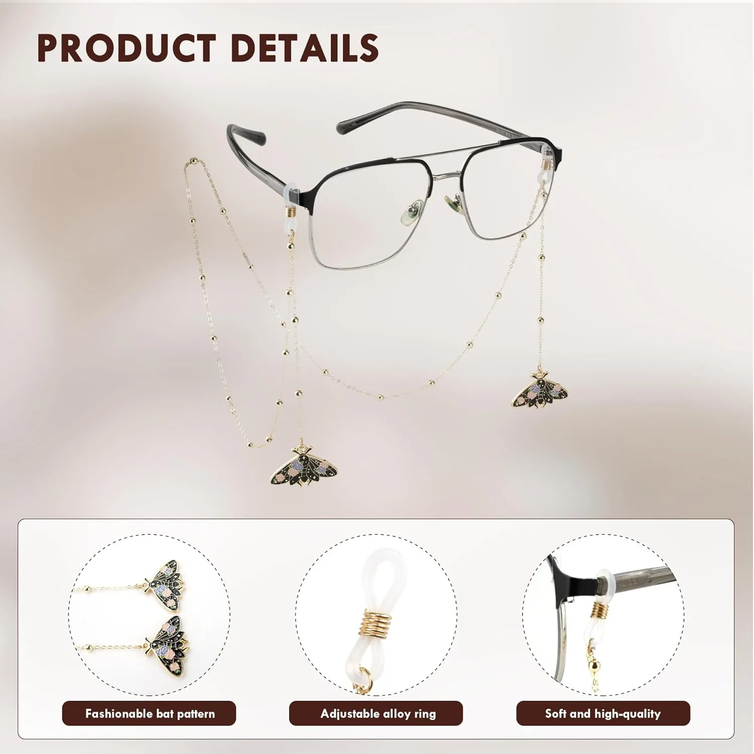 Stylish Women's Glasses Chain - Eyeglass & Sunglasses Chains Holder for Around Neck, Eyewear Retainer Strap