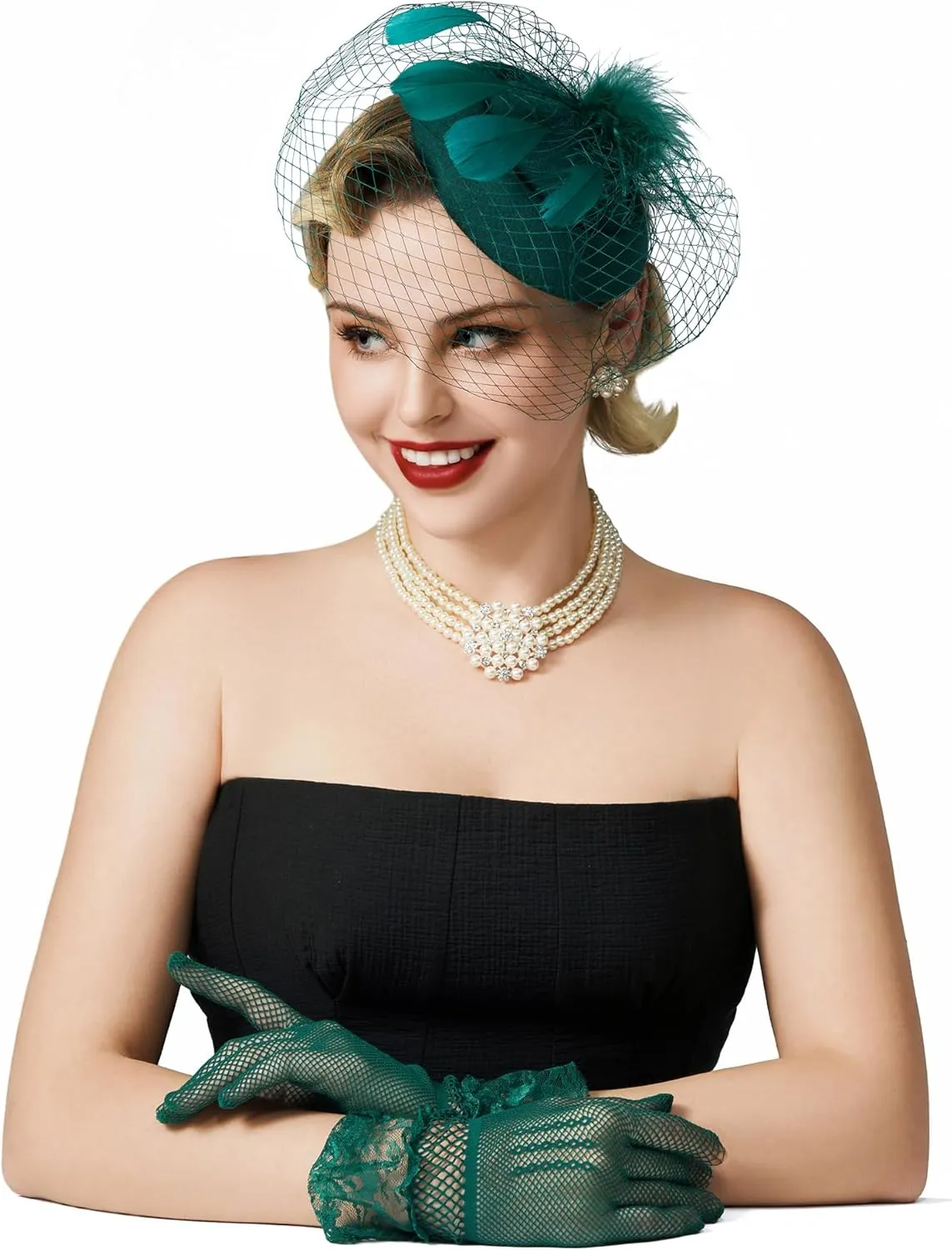 SWEETV Fascinators Pillbox Hats for Women, Tea Party Hat and Short Lace Gloves Set Perfect for Kentucky Derby, Cocktail