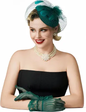 SWEETV Fascinators Pillbox Hats for Women, Tea Party Hat and Short Lace Gloves Set Perfect for Kentucky Derby, Cocktail