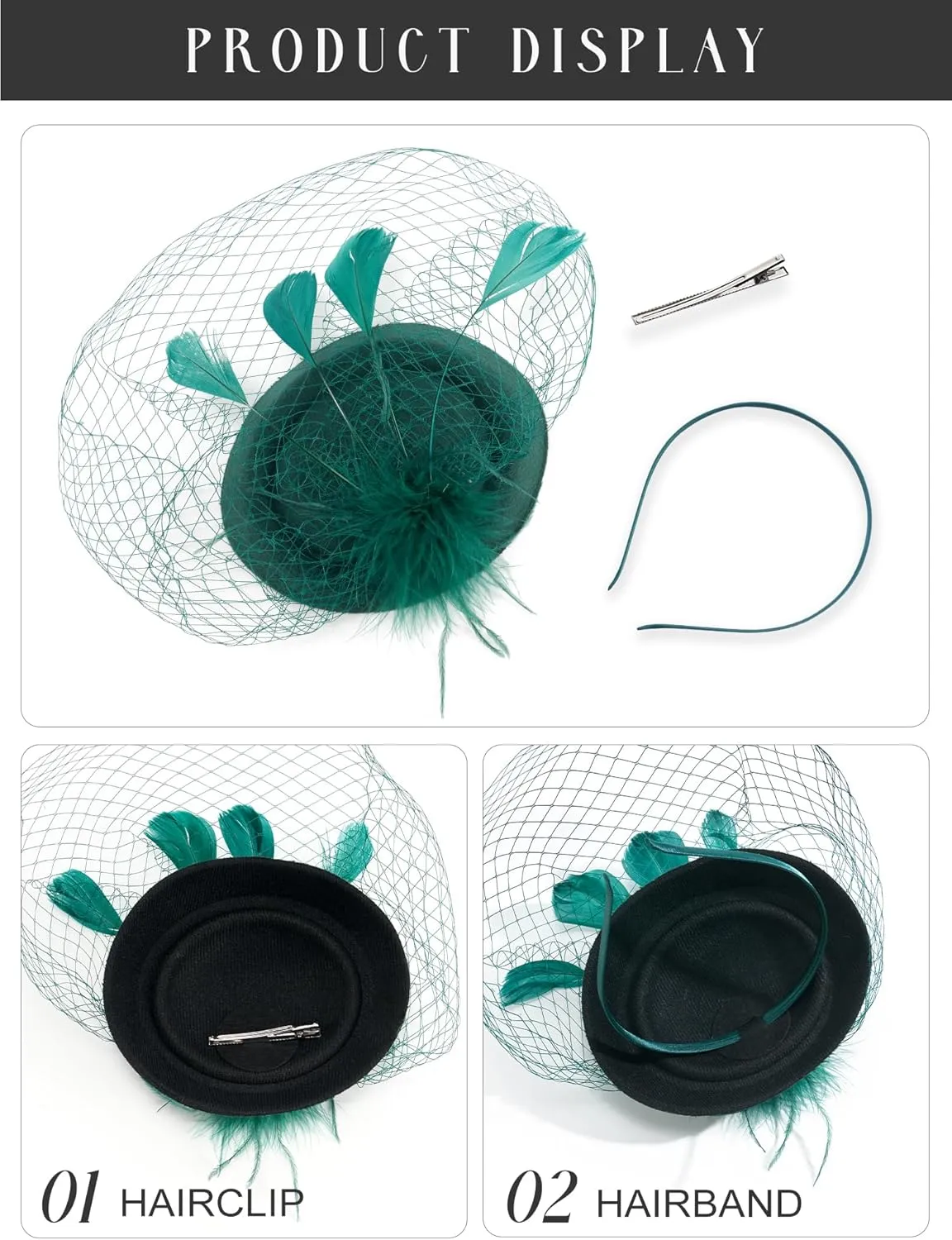 SWEETV Fascinators Pillbox Hats for Women, Tea Party Hat and Short Lace Gloves Set Perfect for Kentucky Derby, Cocktail