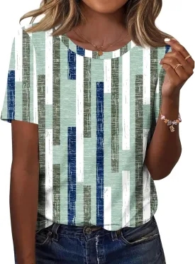 TCOT Women's Tops Summer Short Sleeve Crew Neck Shirts Dressy Casual Blouses for Women S-3XL