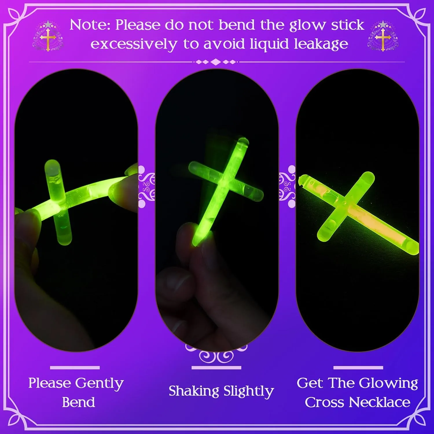 Tondiamo Cross Necklace Bulk Christian VBS Party FavorGlow Necklaces Glow in the Dark Plastic Luminous Cross for Valentines Easter Halloween Church Religious Party