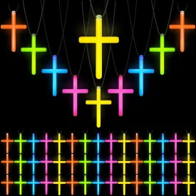 Tondiamo Cross Necklace Bulk Christian VBS Party FavorGlow Necklaces Glow in the Dark Plastic Luminous Cross for Valentines Easter Halloween Church Religious Party